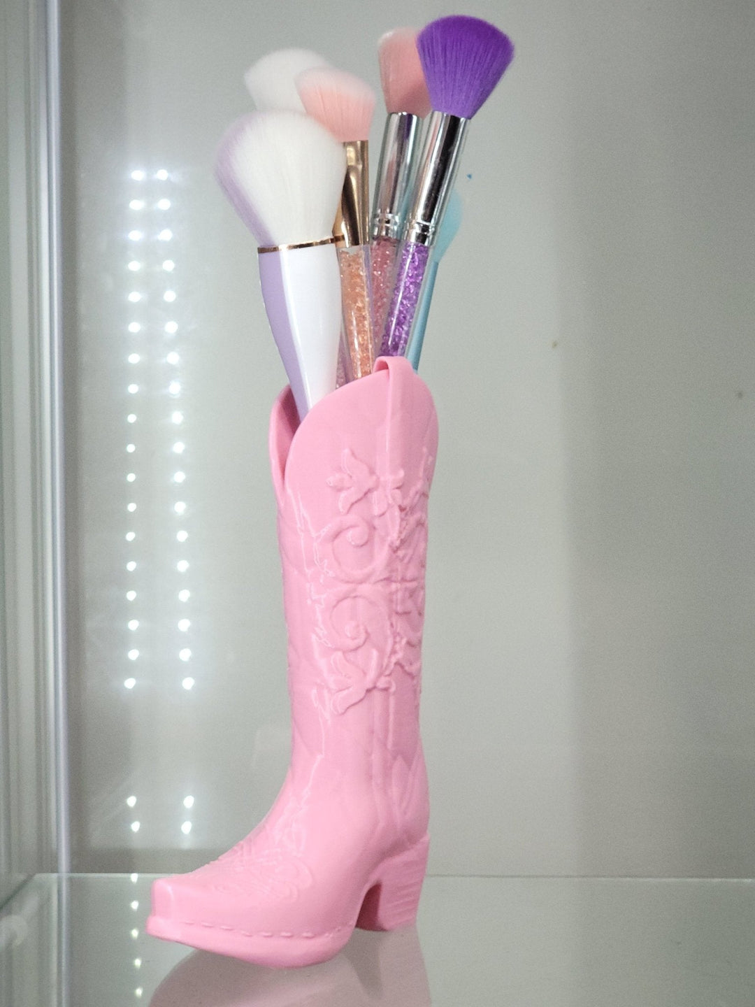 3D Printed Pink Cowboy Boot Brush Holder - Western Decor - JDColFashion