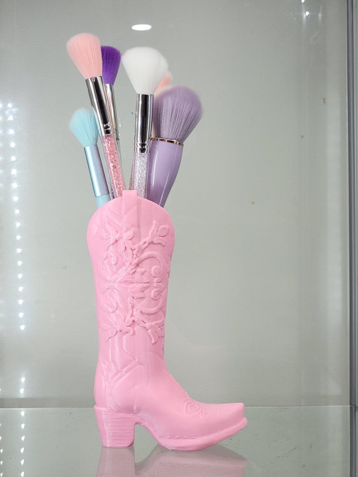 3D Printed Pink Cowboy Boot Brush Holder - Western Decor - JDColFashion