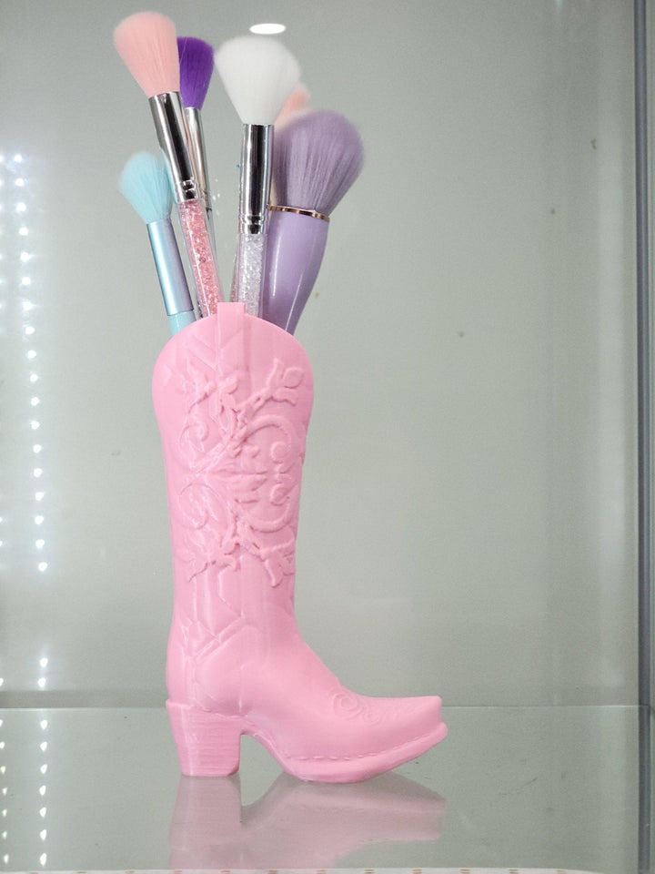 3D Printed Pink Cowboy Boot Brush Holder - Western Decor - JDColFashion