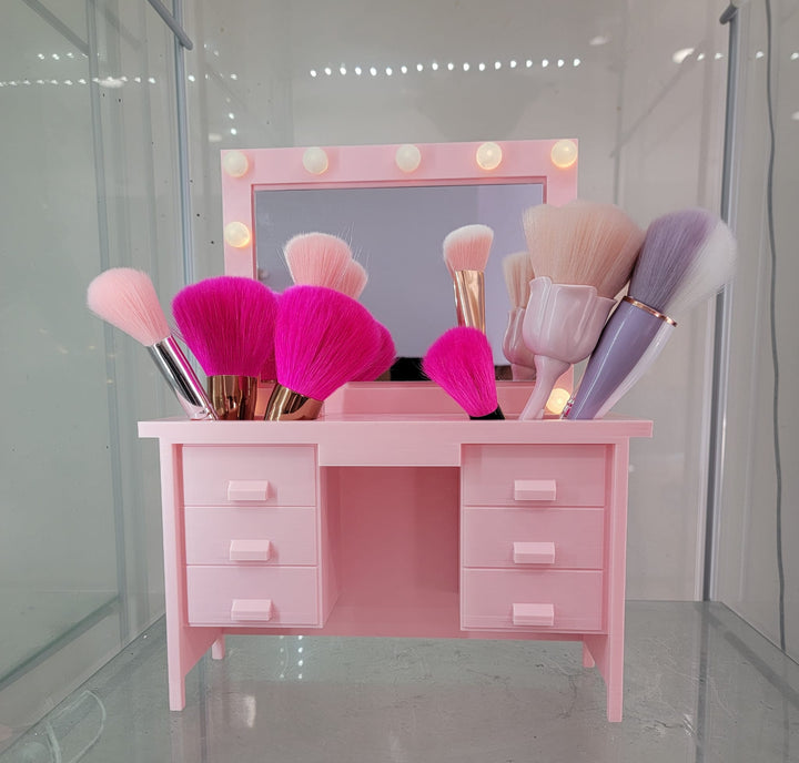 3D Printed Real Mirror & LED LIGHTS Makeup Brush Holder Vanity Desk Design - JDColFashion