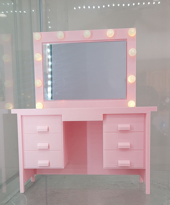 3D Printed Real Mirror & LED LIGHTS Makeup Brush Holder Vanity Desk Design - JDColFashion