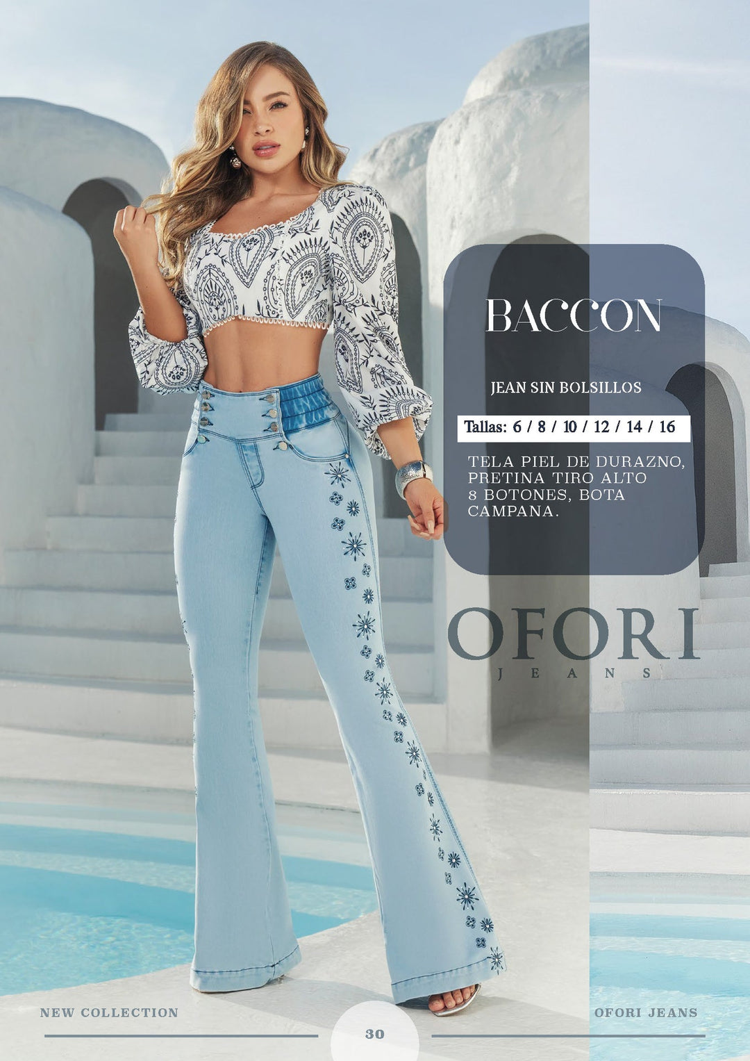 Baccon 100% Authentic Colombian Push-Up Flare Jeans with Floral Side Embroidery