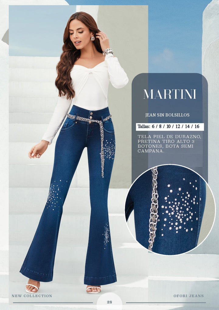 Martini 100% Authentic Colombian Push-Up Flare Jeans with Silver Chain Belt