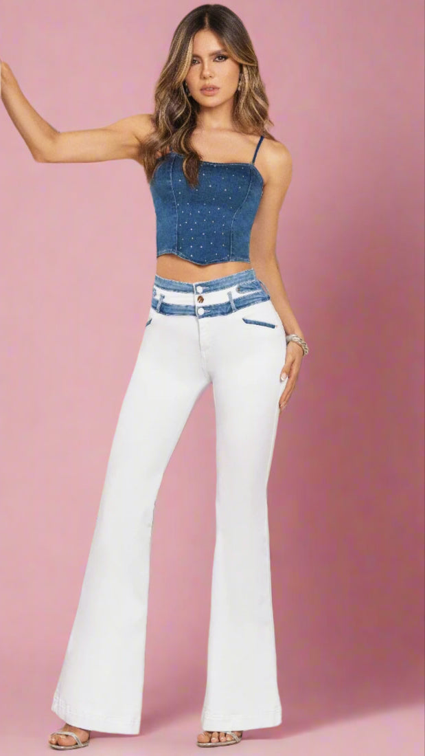 1499 White High Waist Flare 100% Authentic Colombian Push Up Jeans