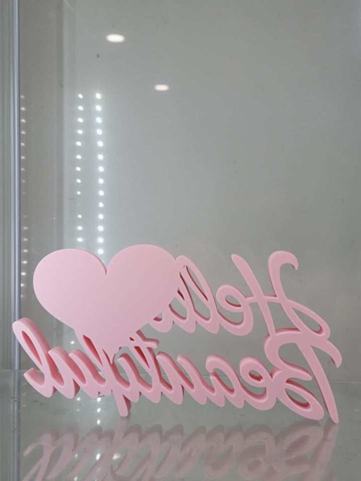 Hello Beautiful" 3D - Printed Pink Sign with Heart – Perfect for Vanity & Home Décor - JDColFashion