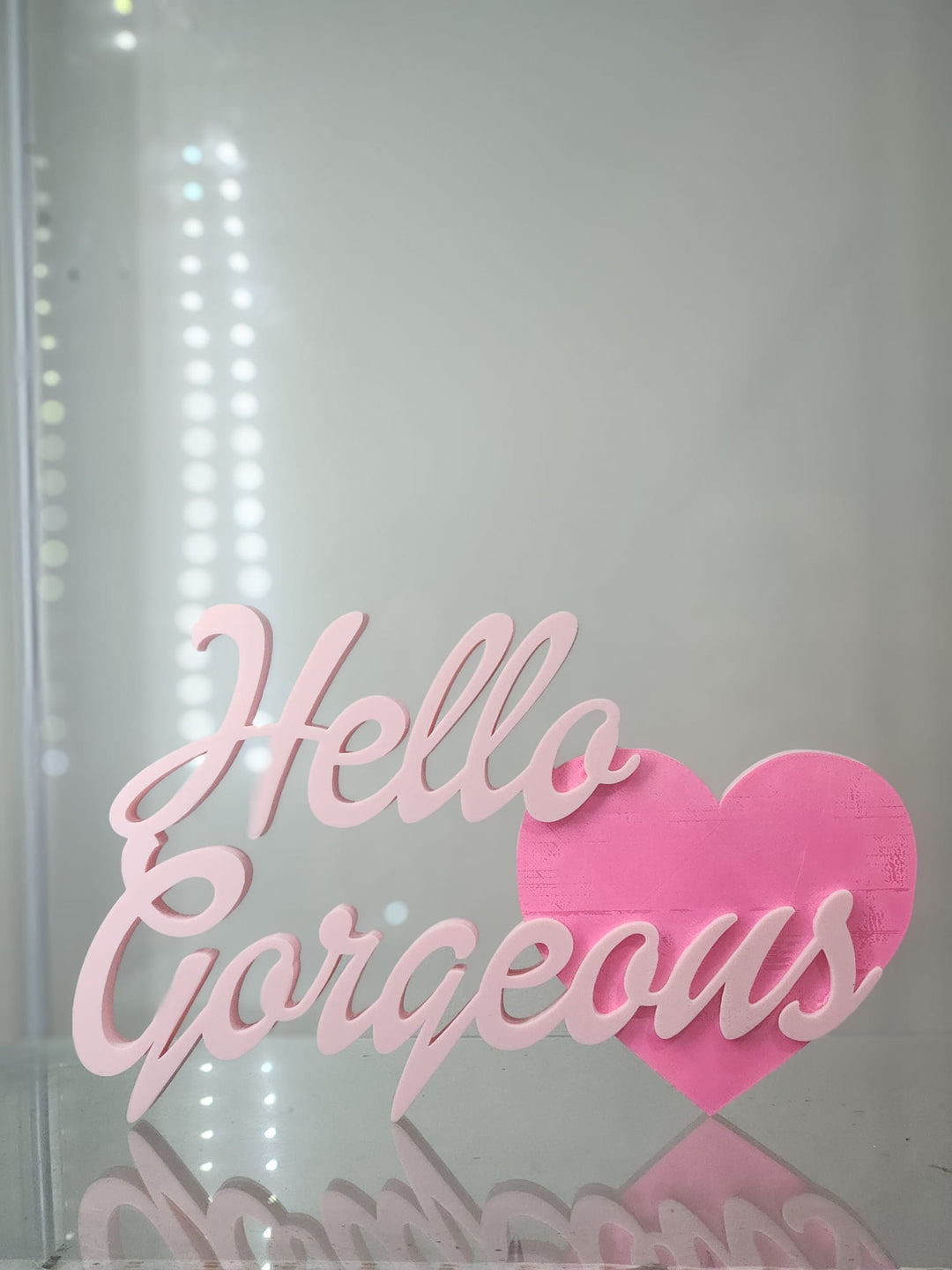 "Hello Gorgeous" 3D - Printed Pink Sign with Heart – Ideal for Vanity & Home Décor - JDColFashion