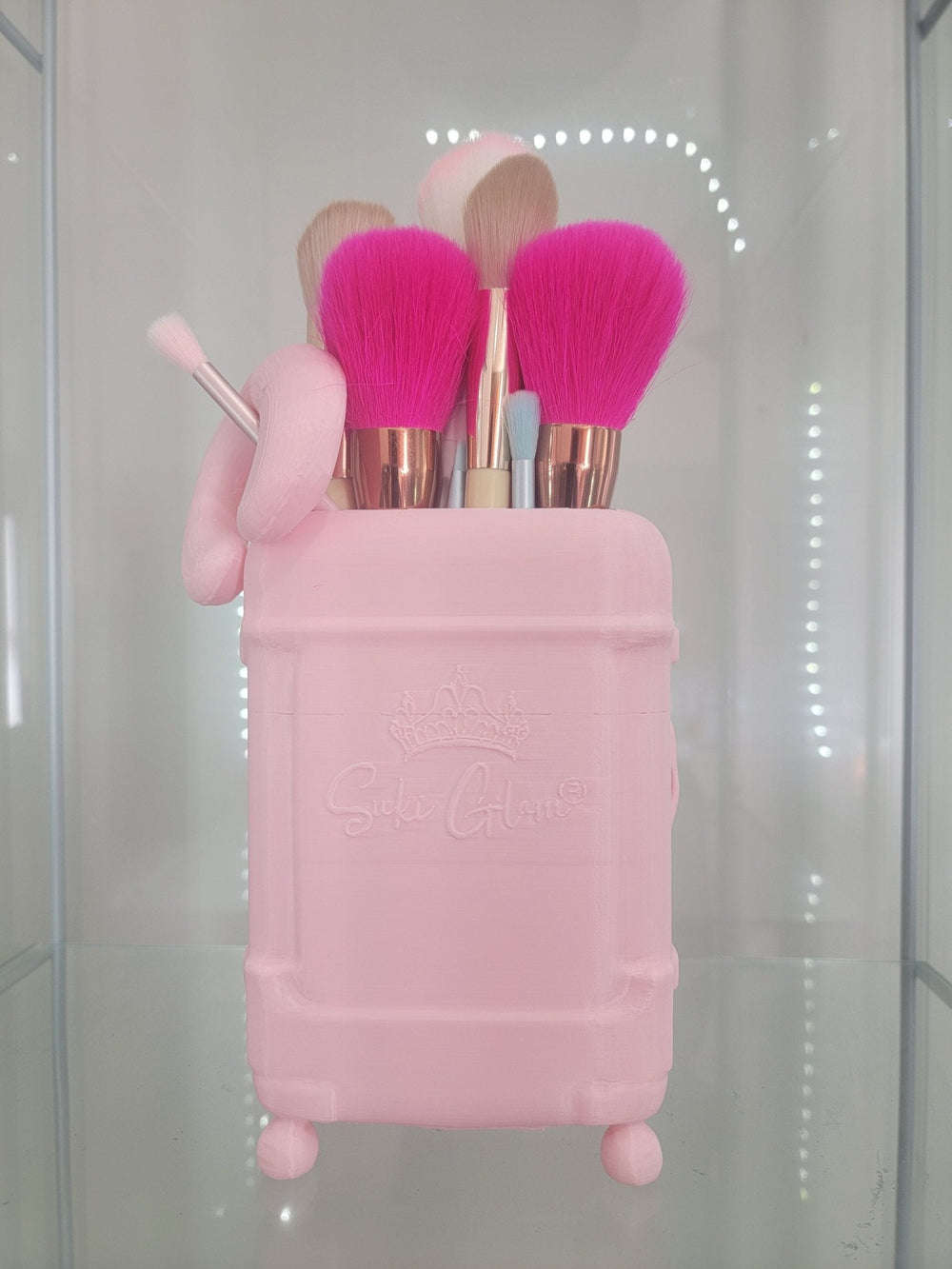 Pink Luggage Vanity & Home Decor Makeup Organizer and Brush Holder - JDColFashion