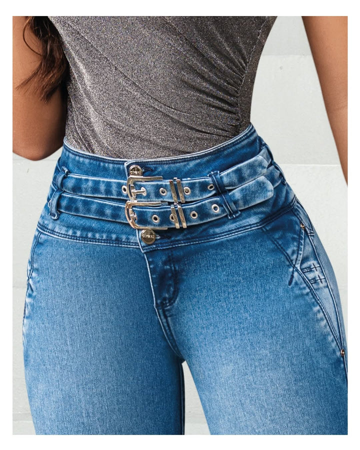 Prana 100% Authentic Colombian Push-Up Skinny Jeans with Double Buckle Waistband